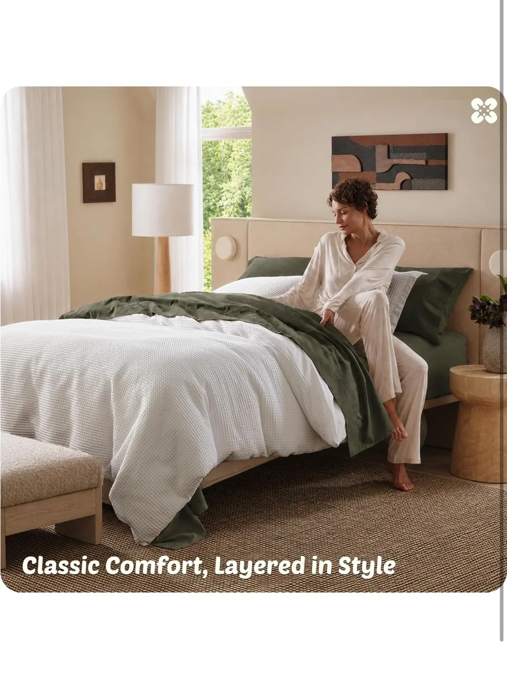 NEW Bedsure Oversized King Duvet Cover Set. 100% Cotton Waffle Weave Coconut Wht